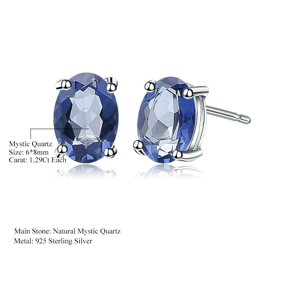 Mystic Quartz Solitaire Earrings - Oval Cut
