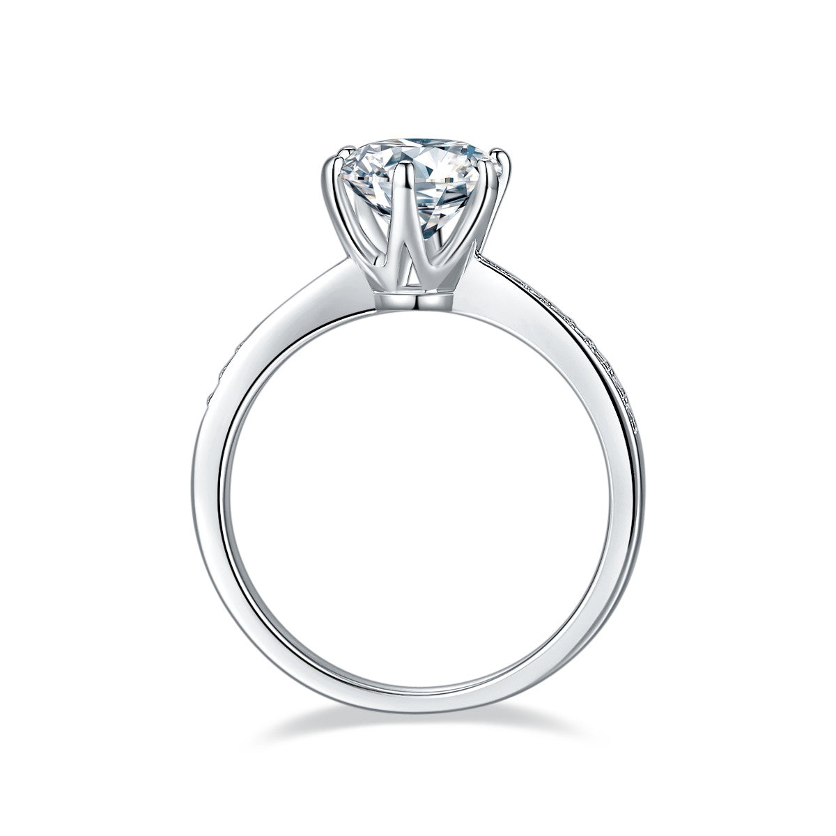 Pave Tiffany 6 Claw Setting 1.50ct Moissanite Engagement Ring Set in Sterling Silver