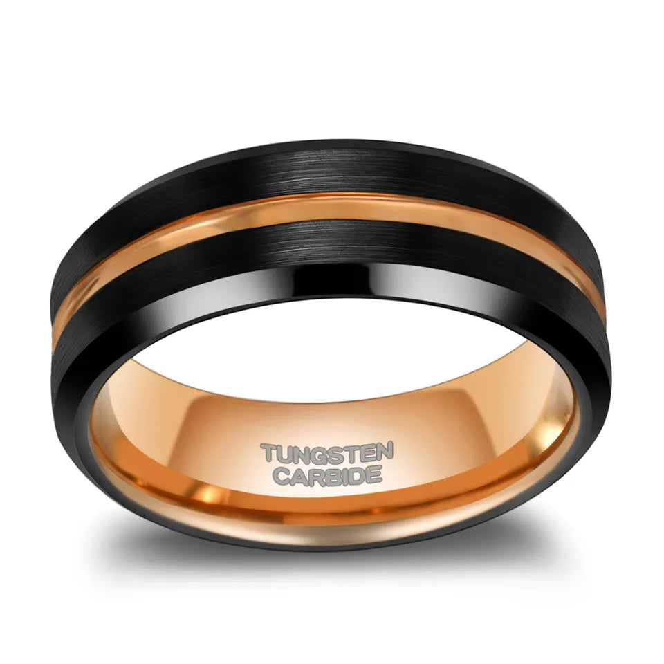 Rose Gold Centre Groove Tungsten Ring