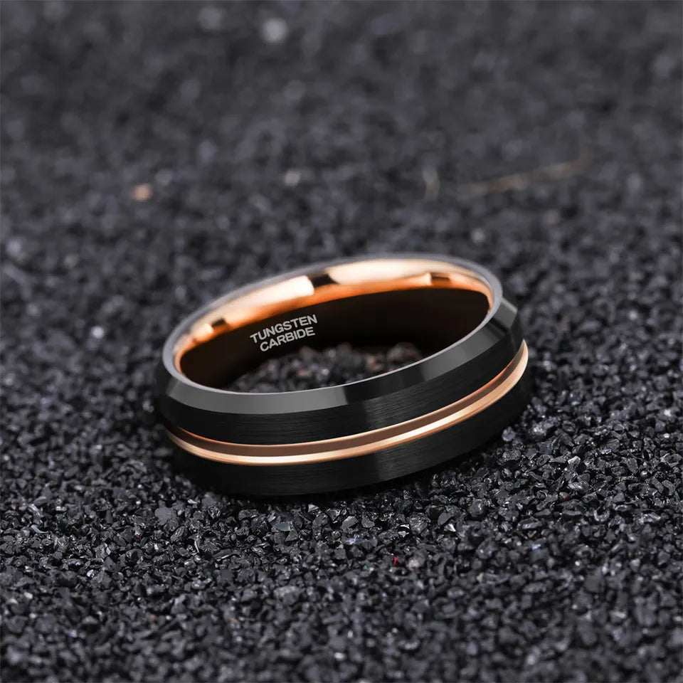Rose Gold Centre Groove Tungsten Ring