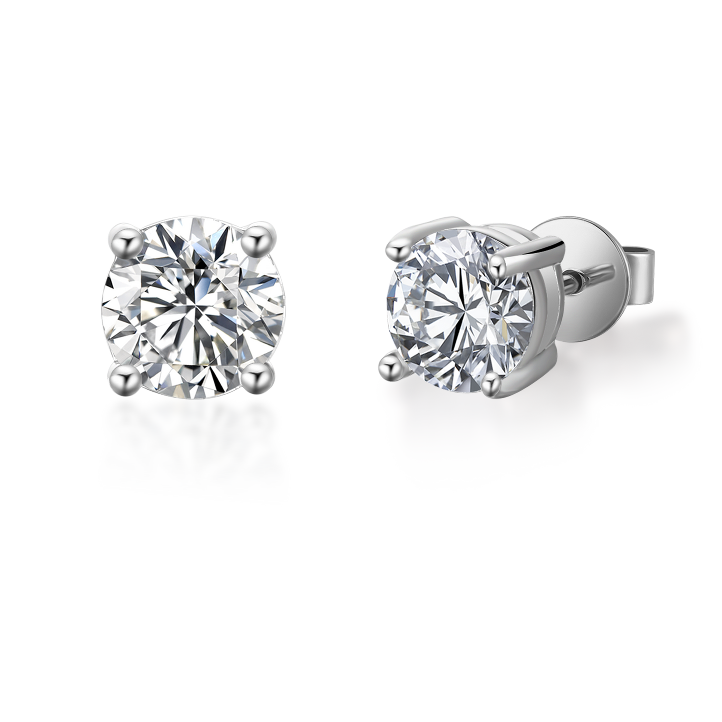 Classic Solitaire 4 Claw Moissanite Stud Earrings Set in Sterling Silver