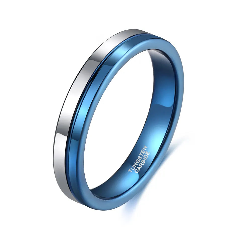 Two Tone Silver and Blue Tungsten Carbide Ring