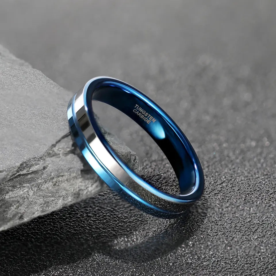 Two Tone Silver and Blue Tungsten Carbide Ring